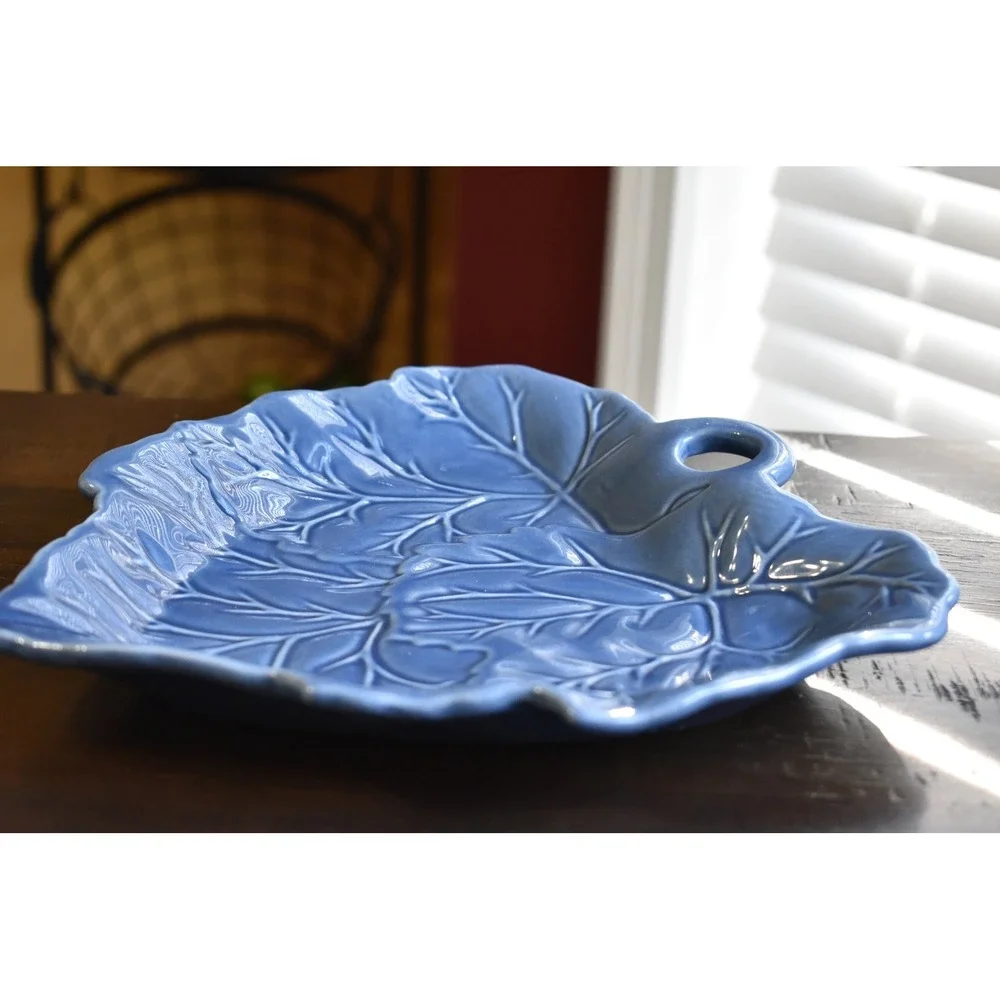 Blue Maple Leaf Bowl, Rare Lilian‎ Vernon Pottery Candy Bowl